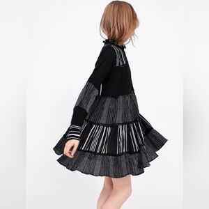 Zara Black/White Embroidered Mini Boho Long Sleeve Blogger Favorite Dress sz XS